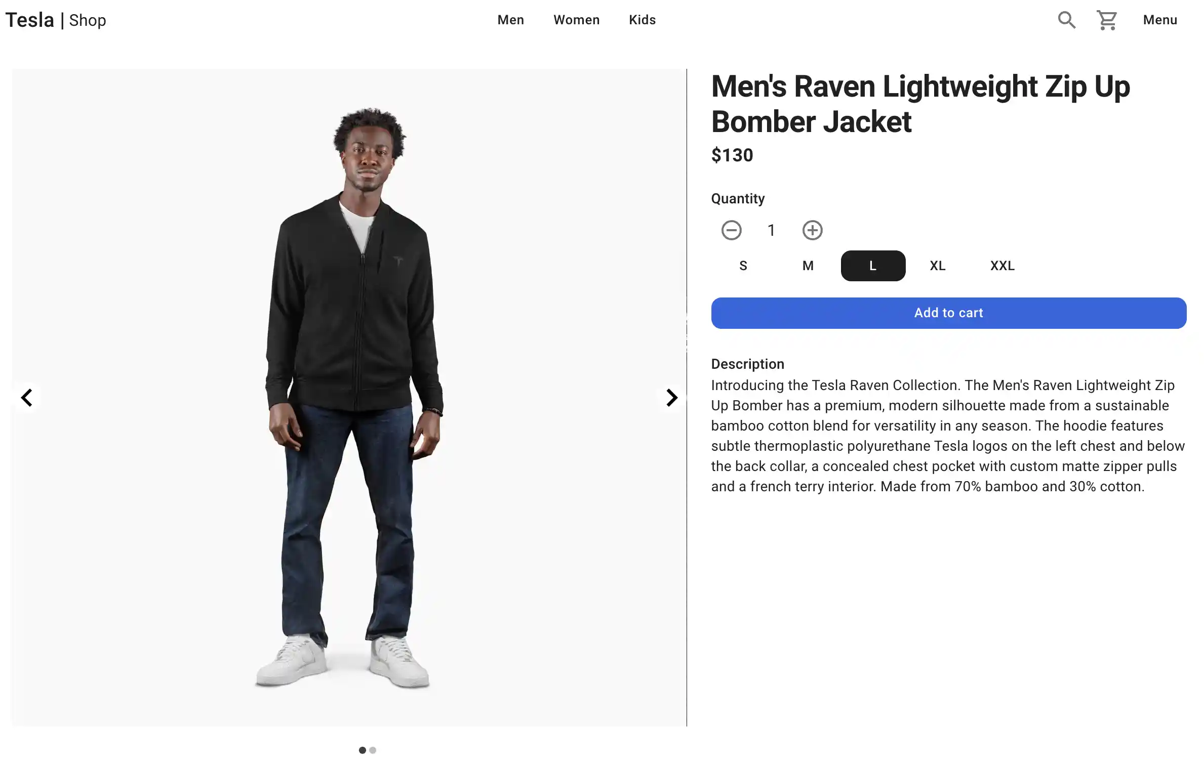 Project screenshot for Tesla Store